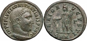 Constantine I (307-337). AE Follis, Nicomedia mint, 312 AD. D/ Head right, laureate. R/ Genius standing left, wearing modius on head and chlamys over ...
