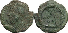 Julian II (360-363). AE 19mm, Rome mint, 361-363. D/ Bust left, diademed, helmeted, draped, cuirassed, holding spear and shield. R/ VOT/X/MVLT/XX with...