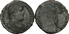 Valentinian I (364-375). AE Follis, Nicomedia mint, 364-365. D/ Bust right, diademed, draped, cuirassed. R/ Emperor standing right, holding standard a...
