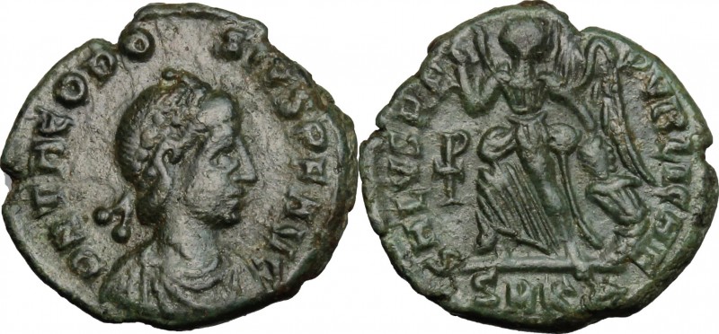 Theodosius I (379-395). AE 14mm, Cyzicus mint, 388-395. D/ Bust right, diademed,...