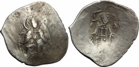 Isaac I Comnenus (1184-1191) as usurper in Cyprus. EL Aspron Trachy. D/ Virgin Mary enthroned facing, nimbate, holding head of Christ. R/ Emperor stan...