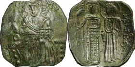 John III Ducas (1222-1254). AV (debased) Hyperpyron, Empire of Nicaea, Magnesia mint, 1222-1254. D/ Christ Pantokrator enthroned facing, cross-nimbate...