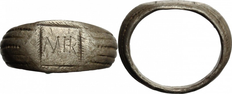 Silver ring, the blezel engraved with inscription "MER".
 Roman period, 1st-3rd...