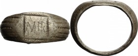 Silver ring, the blezel engraved with inscription "MER".
 Roman period, 1st-3rd century.
 Size 15 mm.