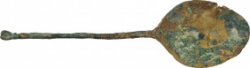 Bronze spoon.
 Roman period, 1st-2nd century AD.
 15.8 x 4.5 cm.