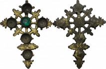 Gilt Cross pendant with green glass inlaid.
 Late Medieval.
 5.2 cm x 5.9 cm.