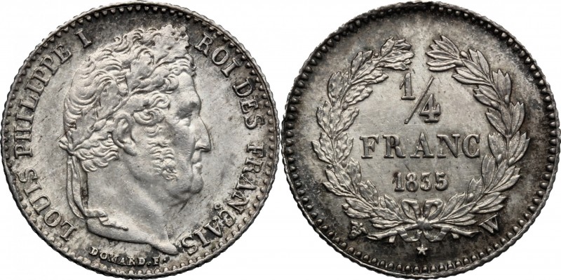 France. Louis Philippe I (1830-1848). AR Quarter Francs, 1835 W. Gad. 355. AR. g...