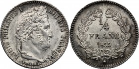 France. Louis Philippe I (1830-1848). AR Quarter Francs, 1835 W. Gad. 355. AR. g. 1.28 mm. 15.00 Attractive patina. About FDC/FDC.