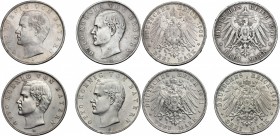 Germany. Bayern. Otto (1886-1913). Lot of 4 AR 3 Mark, 1908, 1910, 1911, 1912, Munich mint. AR. Good VF.