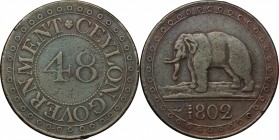 Great Britain, Sri Lanka. George III (1760-1820). AE 1/48 Rixdollar 1802, Ceylon mint. KM 75. AE. g. 10.14 mm. 30.00 VF.