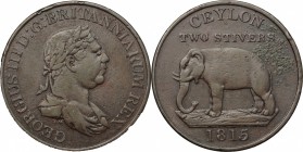 Great Britain, Sri Lanka. George III (1760-1820). AE 2 Stivers 1815, Ceylon mint. KM 82.1. AE. g. 17.81 mm. 34.00 VF.