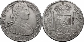 Mexico. Fernando VII (1808-1833). AR 8 Reales, 1810 HJ. Peirò 1196. AR. g. 26.83 mm. 39.00 VF.