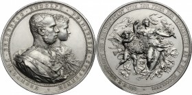 Austria. Erzherzog Rudolf (1858-1889) and Princess Stephanie (1864-1945). AE Medal (silvered?), 1881. D/ Jugate busts of Rudolf and Stephanie. R/ Alle...