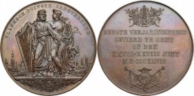 Belgium. AE Medal, Gent, 1847. D/ Old bard facing, holding large harp; to right, yound woman hugging his shoulder and holding lyre; in the background,...