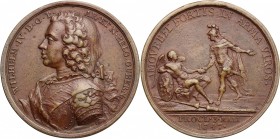 Netherlands. Wilhelm IV Prince of Orange Nessau (1711-1751). AE Medal, 1747. D/ Bust left. R/ Prince as Mars advancing left, grabbing hand of the Geni...