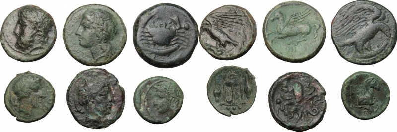 Sicily. Lot of 6 unclassified AE Denominations, 4th-3rd century BC; including: A...