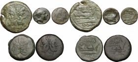 Roman Republic. Lot of 5 unclassified AE Denominations; including: As, Sextans and Uncia. AE. Good F.