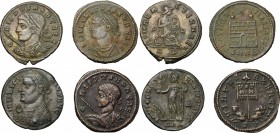 Roman Empire. Lot of 4 unclassified AE Coins; including: Licinius, Crispus. AE. About EF.