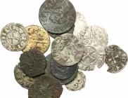 Miscellaneous. Multiple lot of 18 unclassified coins, including: 5 AR Denar, Crusaders, Athens; 4 AR Denar, Federico II, Messina; 2 small AE coins of ...