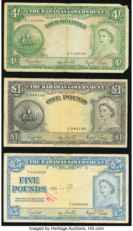 Bahamas Bahamas Government 4 Shillings; 1; 5 Pounds 1936 (ND 1963) Pick 13d; 15d...
