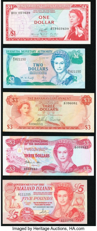 A Quintet of Moderately Circulated Notes from Bahamas, Bermuda, East Caribbean S...