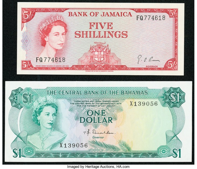 Bahamas Central Bank 1 Dollar 1974 Pick 35a Crisp Uncirculated; Jamaica Bank of ...