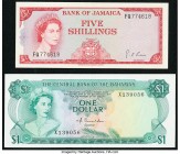 Bahamas Central Bank 1 Dollar 1974 Pick 35a Crisp Uncirculated; Jamaica Bank of Jamaica 5 Shillings 1960 (ND 1964) Pick 51Ad Crisp Uncirculated. 

HID...