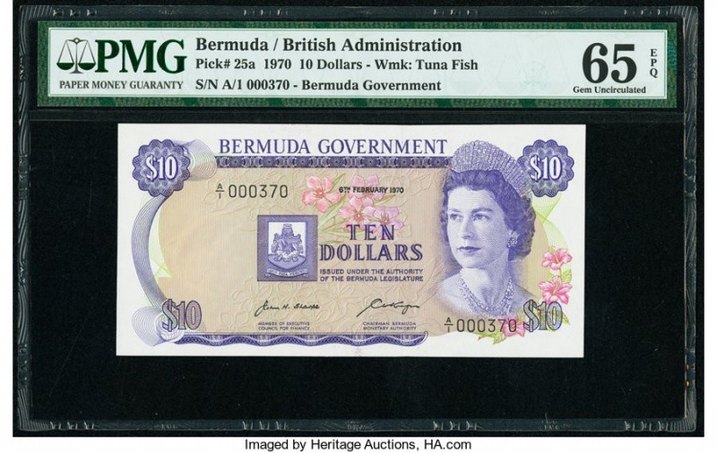 Bermuda Bermuda Government 10 Dollars 6.2.1970 Pick 25a PMG Gem Uncirculated 65 ...
