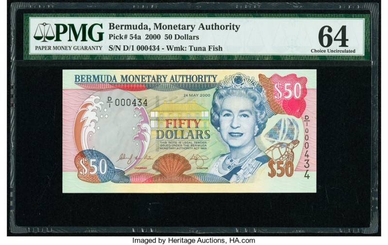 Bermuda Monetary Authority 50 Dollars 24.5.2000 Pick 54a PMG Choice Uncirculated...
