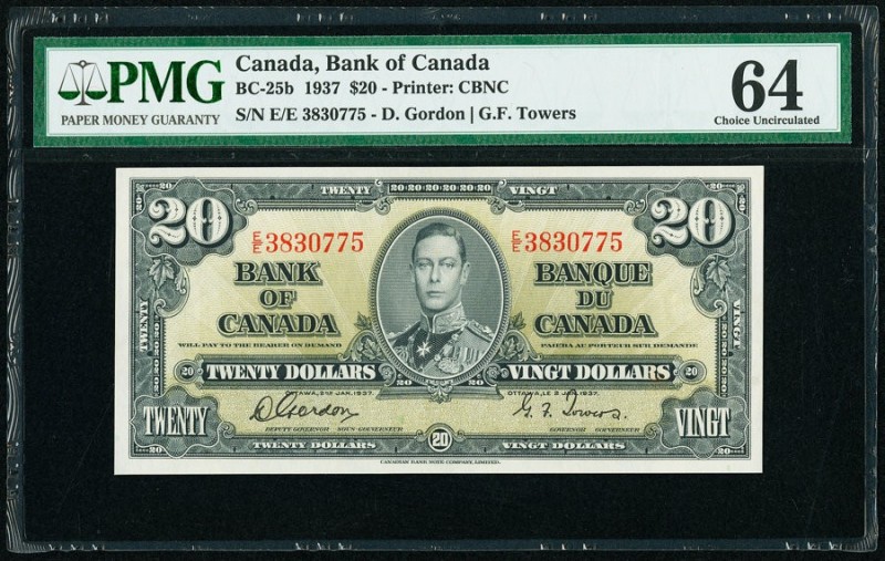 Canada Bank of Canada $20 1937 BC-25b PMG Choice Uncirculated 64. 

HID098012420...