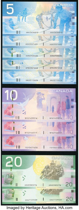 Ten Modern Notes from Canada Totaling $95 in Face Value. Very Fine or Better. 

...