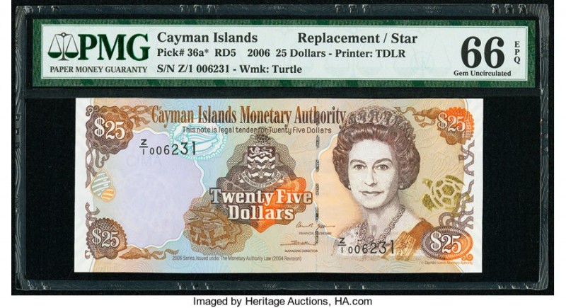 Cayman Islands Monetary Authority 25 Dollars 2006 Pick 36a* Replacement PMG Gem ...