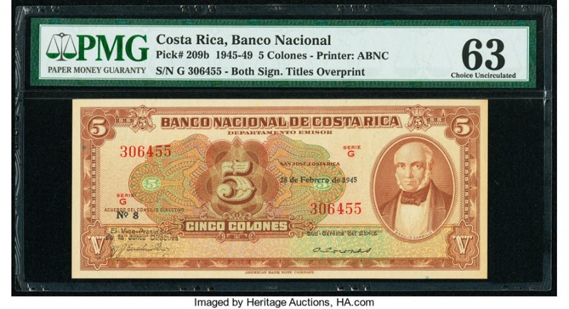 Costa Rica Banco Nacional 5 Colones 28.2.1945 Pick 209b PMG Choice Uncirculated ...