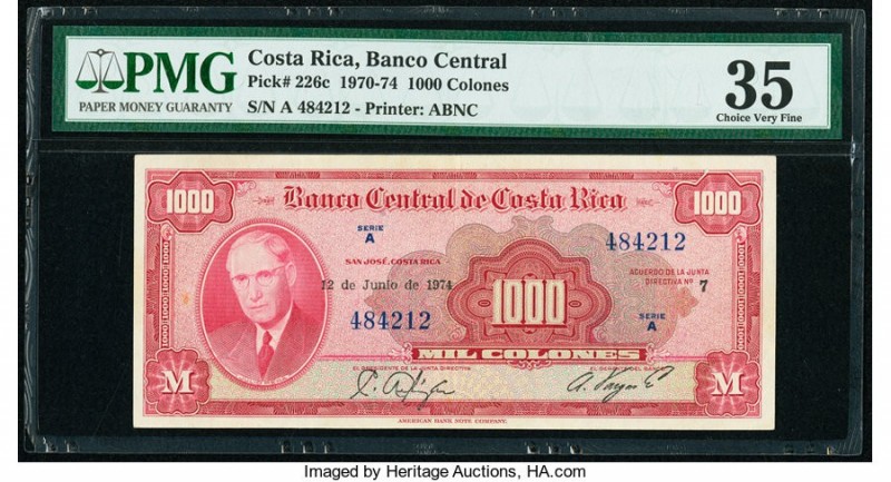 Costa Rica Banco Central de Costa Rica 1000 Colones 12.6.1974 Pick 226c PMG Choi...