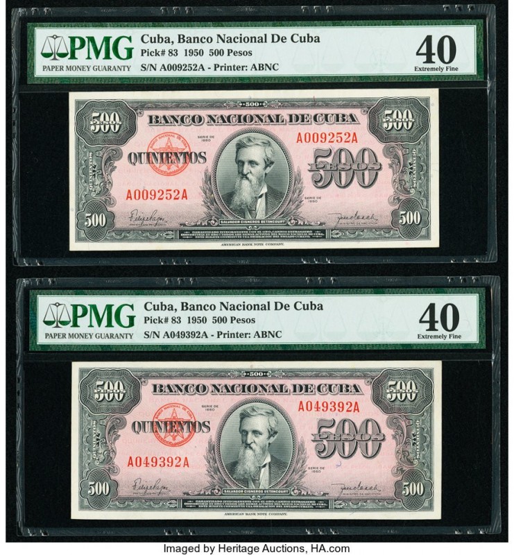 Cuba Banco Nacional de Cuba 500 Pesos 1950 Pick 83 Two Examples PMG Extremely Fi...