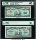 Cuba Banco Nacional de Cuba 1000 Pesos 1950 Pick 84 Two Examples PMG Choice Uncirculated 63 EPQ. 

HID09801242017