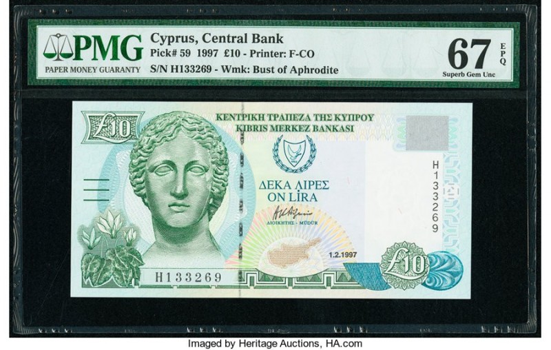 Cyprus Central Bank of Cyprus 10 Pounds 1.2.1997 Pick 59 PMG Superb Gem Unc 67 E...