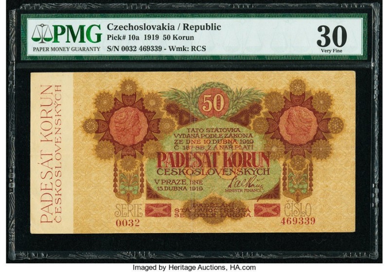 Czechoslovakia Republika Ceskoslovenska 50 Korun 15.4.1919 Pick 10a PMG Very Fin...