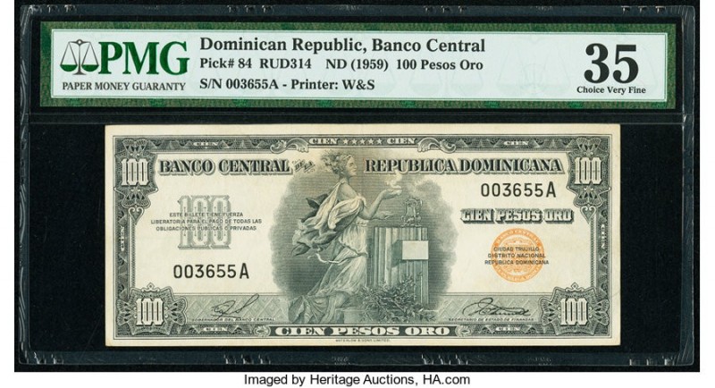 Dominican Republic Banco Central 100 Peso Oro ND (1959) Pick 84 PMG Choice Very ...