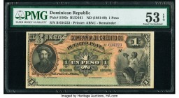 Dominican Republic Banco de la Compania de Credito de Puerto Plata 1 Peso ND (1881-89) Pick S103r Remainder PMG About Uncirculated 53 EPQ. 

HID098012...