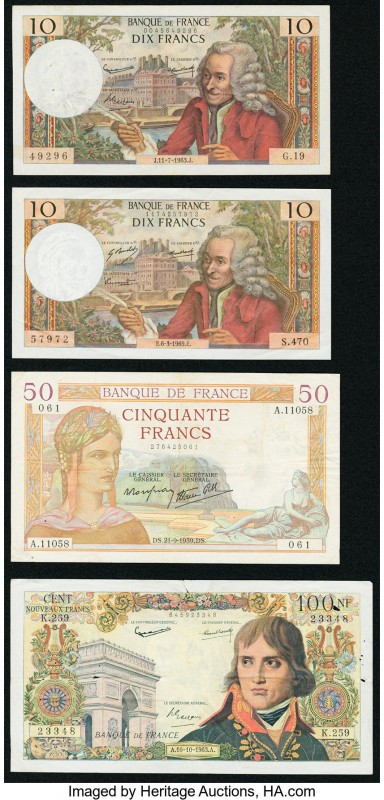 France Banque de France 50 Francs 1939 Pick 65b; 100 Nouveaux Francs 1963 Pick 1...