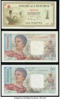 French Indochina Banque de l'Indo-Chine 1 Piastre ND (1945P Pick 76a Crisp Uncirculated; New Caledonia Banque de l'Indo-Chine 20 Francs ND (1951-63) P...