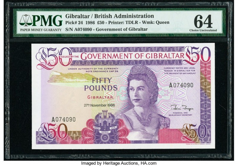 Gibraltar Government of Gibraltar 50 Pounds 27.11.1986 Pick 24 PMG Choice Uncirc...