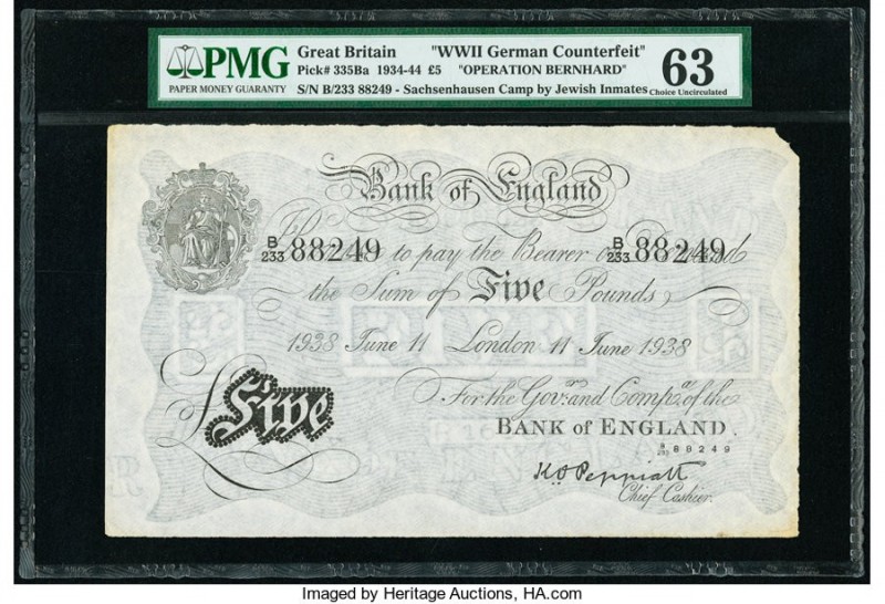 Great Britain Bank of England 5 Pounds 11.6.1938 Pick 335Ba "Operation Bernhard"...