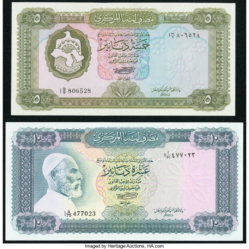 Libya Central Bank of Libya 5; 10 Dinars ND (1972) Pick 36b; 37b Choice Crisp Un...