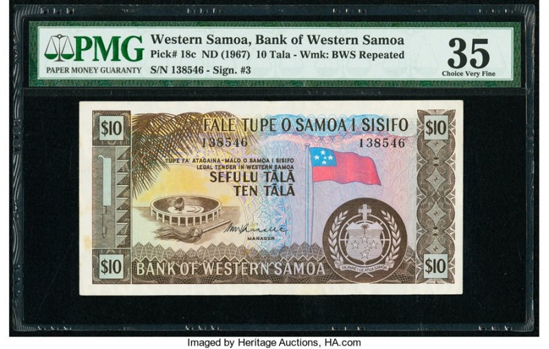 Western Samoa Bank of Western Samoa 10 Tala ND (1967) Pick 18c PMG Choice Very F...