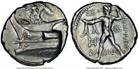 MACEDONIAN KINGDOM. Demetrius I Poliorcetes (306-283 BC). AR tetradrachm (27mm, 17.13 gm, 12h). NGC XF 4/5 - 4/5, flan flaw. Ephesus, ca. 301-295 BC. ...