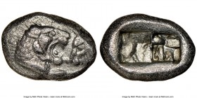 LYDIAN KINGDOM. Croesus (561-546 BC). AR half-stater or siglos (16mm, 5.24 gm). NGC AU 3/5 - 3/5. Sardes, after 561 BC. Confronted foreparts of lion r...