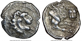 CYPRUS. Amathus. Rhoecus (Ca. 350 BC). AR third stater or tetrobol (13mm, 2.24 gm, 10h). NGC XF 4/5 - 4/5. Lion's head right / Forepart of lion right,...