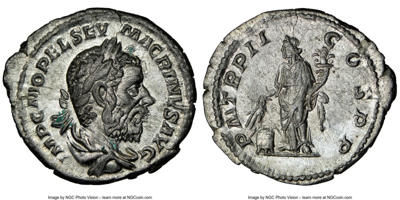 Macrinus (AD 217-218). AR denarius (20mm, 1.73 gm, 12h). NGC Choice AU 5/5 - 3/5...